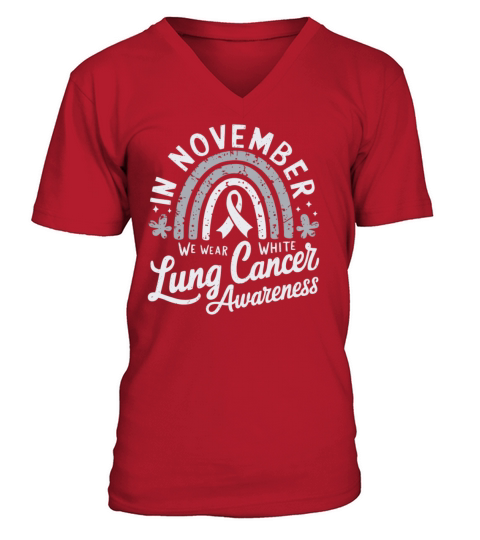 Grey Rainbow Lung Cancer Awareness Design V-Neck T-shirt