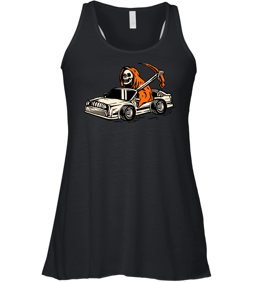 Vintage Halloween Hot Rod Car with Skeleton Women's Flowy Tank Top
