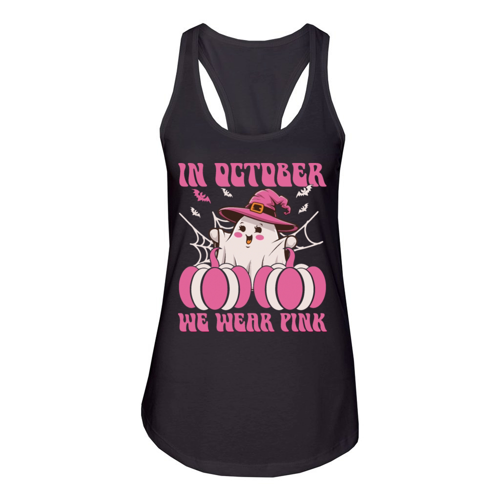 In October We Wear Pink Halloween cute ghost Women's Racerback Tank