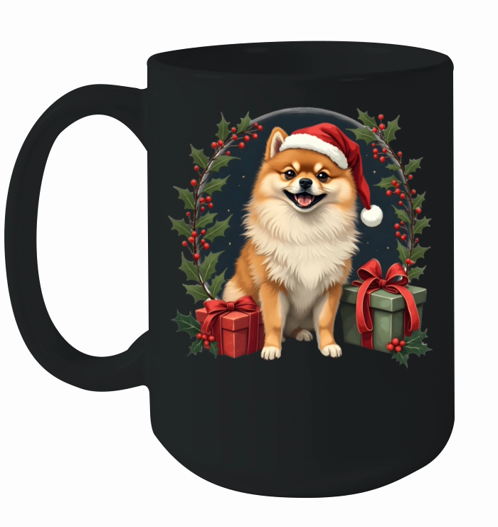 Vintage Pomeranian Santa Ceramic Mug
