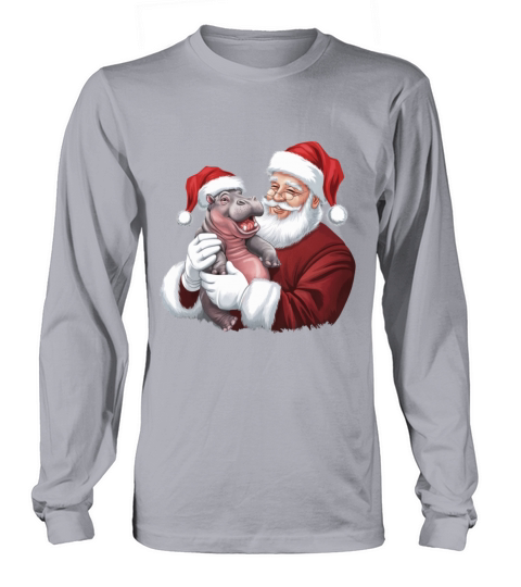 Moodeng Christmas Funny Vintage Santa Claus Long sleeved Unisex