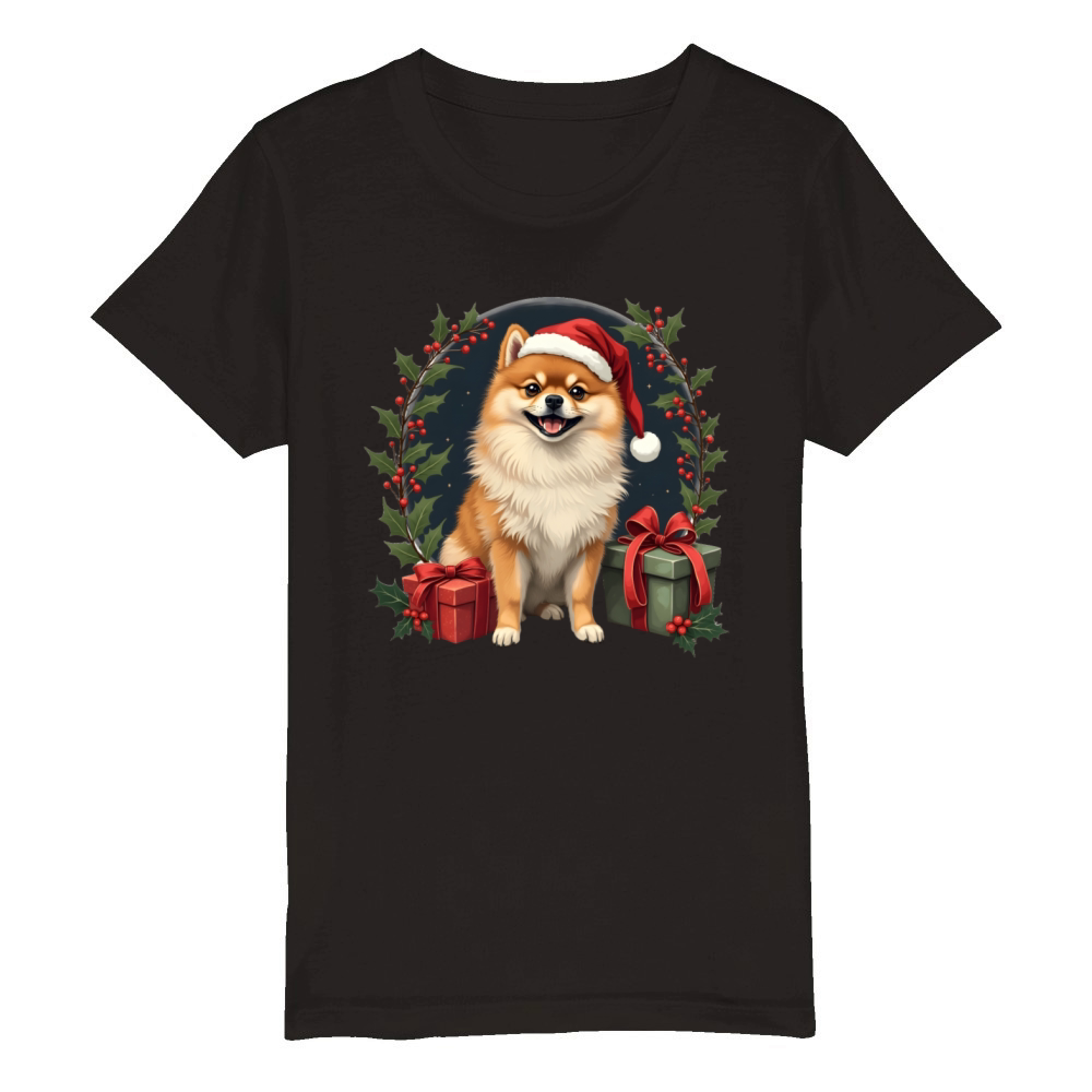 Vintage Pomeranian Santa Organic Kids Crewneck T-shirt