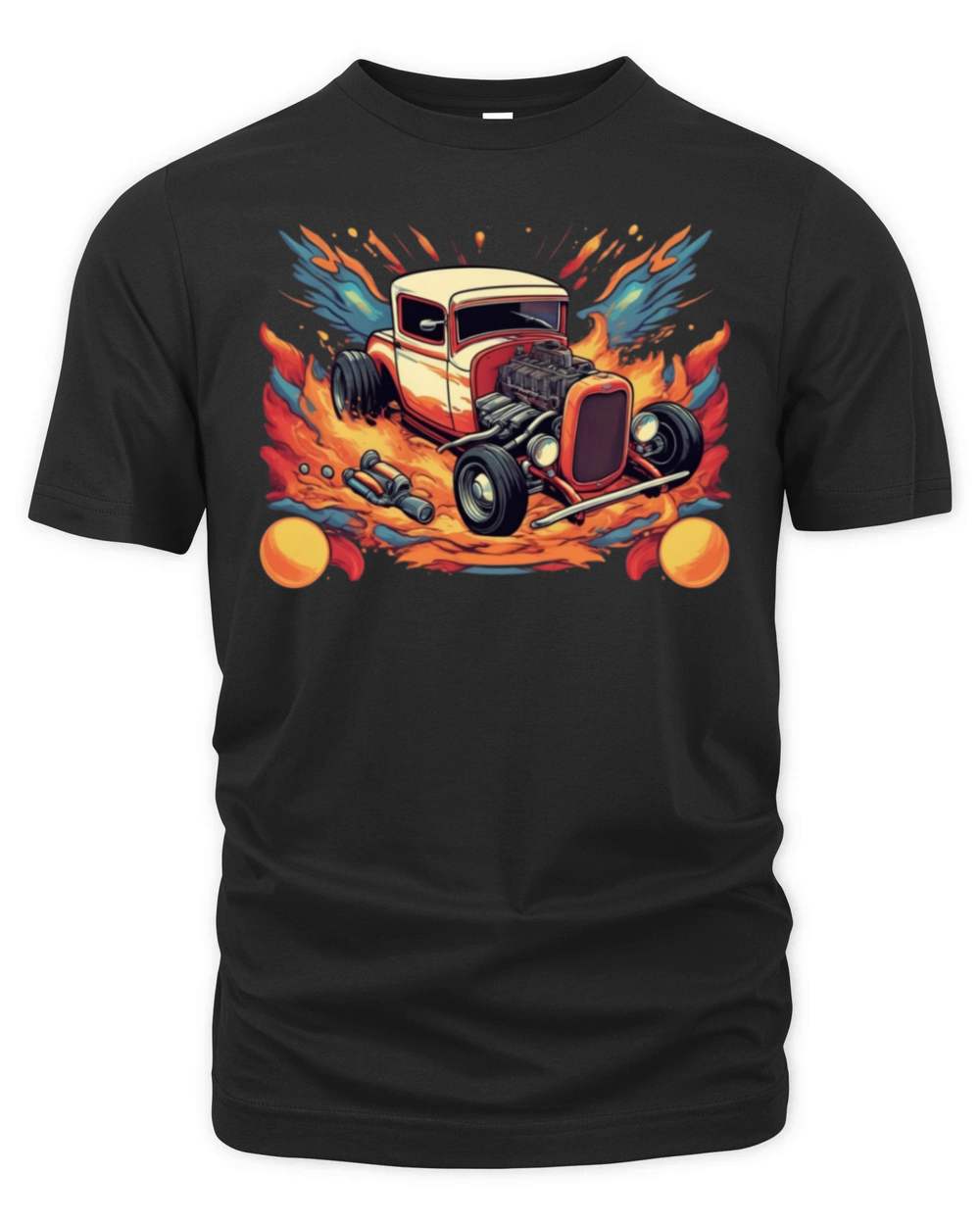 Retro Ford Rat Rod with Flames Organic Unisex T-shirt