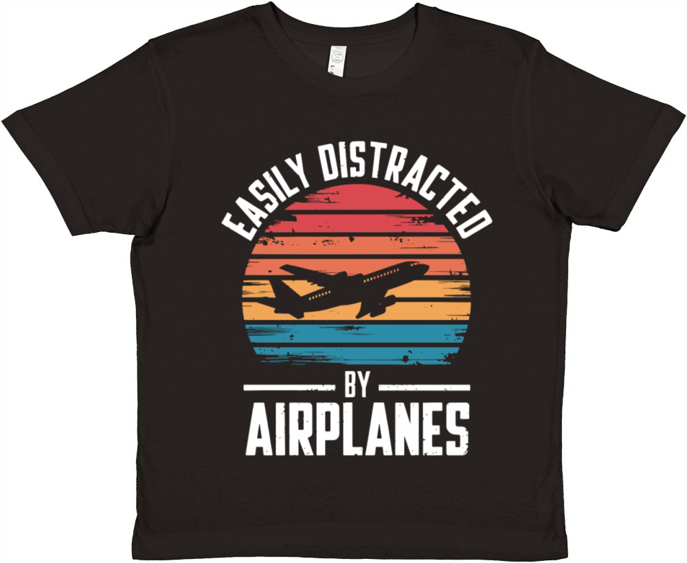 Easily Distracted by Airplanes Vintage Aviation Premium Kids Crewneck T-shirt