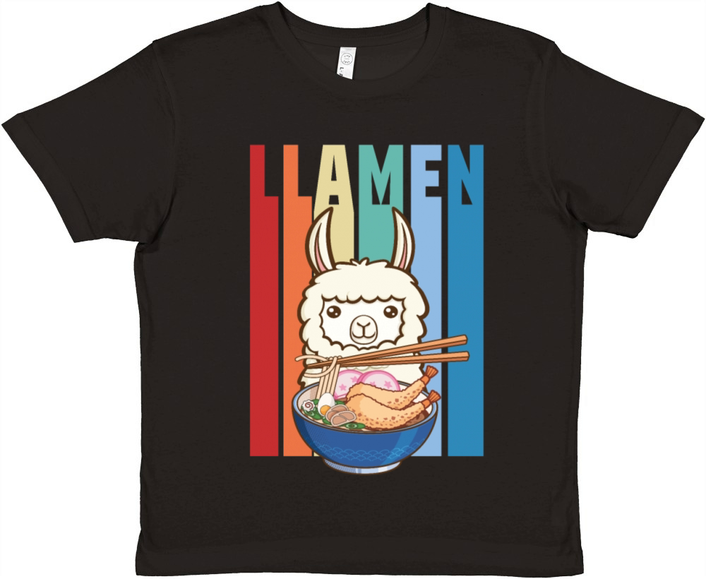 Funny Llamen Cute Llama Eating Ramen Lover Vintage Premium Kids Crewneck T-shirt