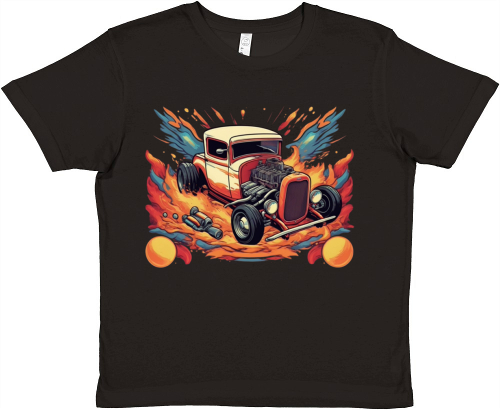 Retro Ford Rat Rod with Flames Premium Kids Crewneck T-shirt