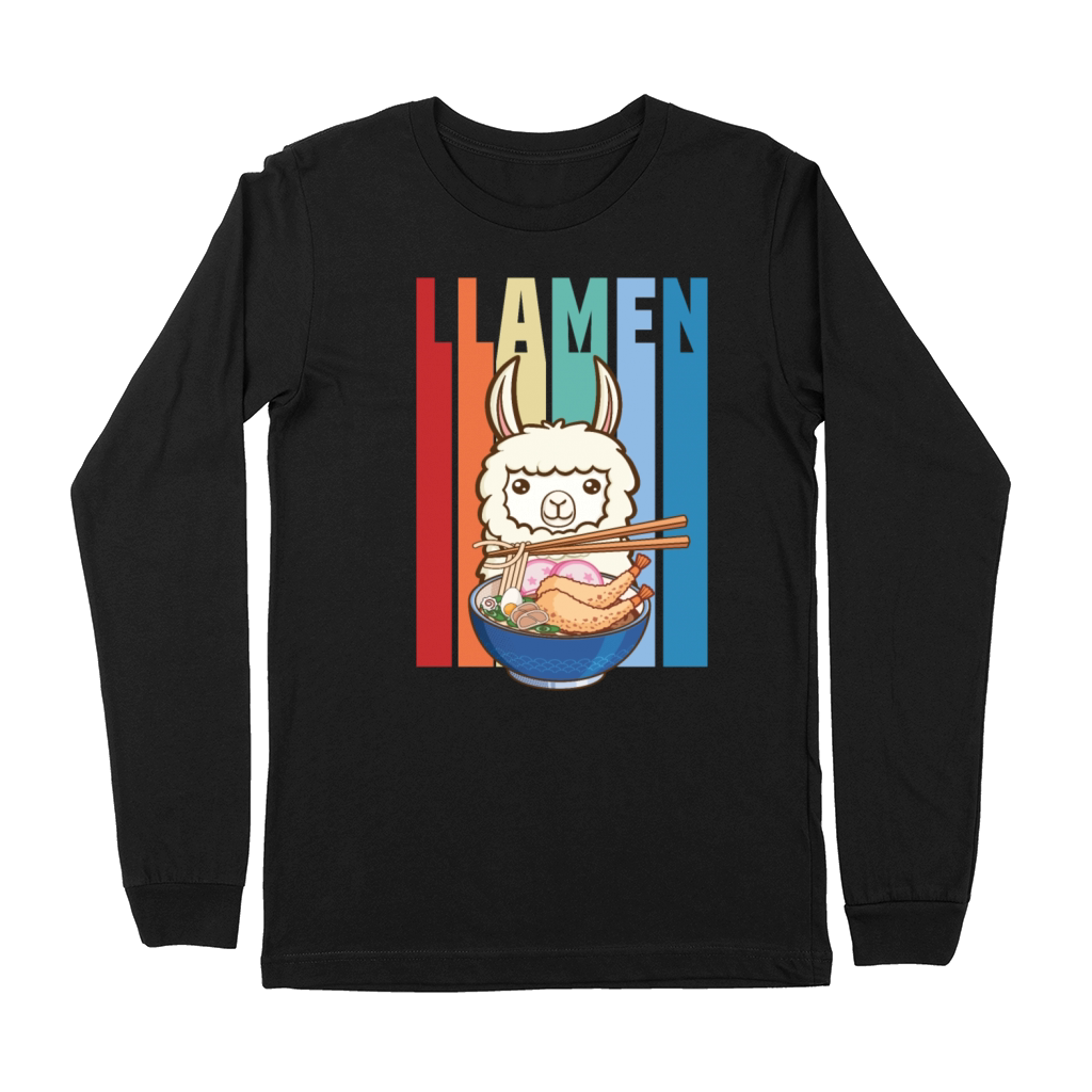 Funny Llamen Cute Llama Eating Ramen Lover Vintage Premium Long Sleeve