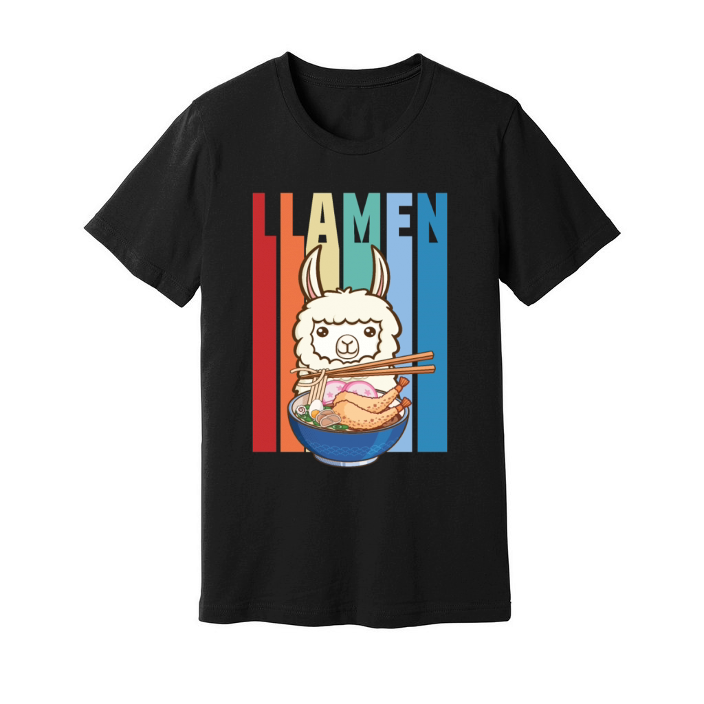 Funny Llamen Cute Llama Eating Ramen Lover Vintage Unisex Jersey Tee