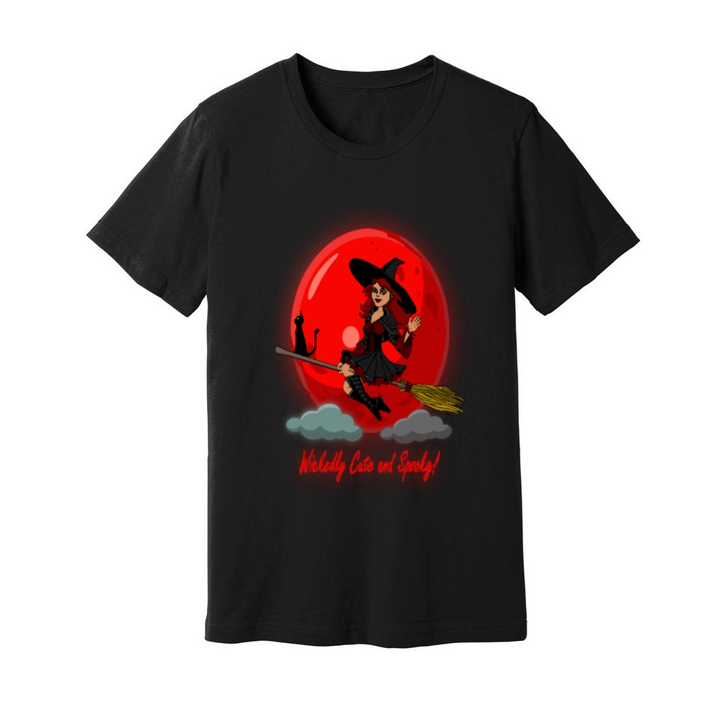 Wickedly Spooky Witch on a Broom Unisex Jersey Tee