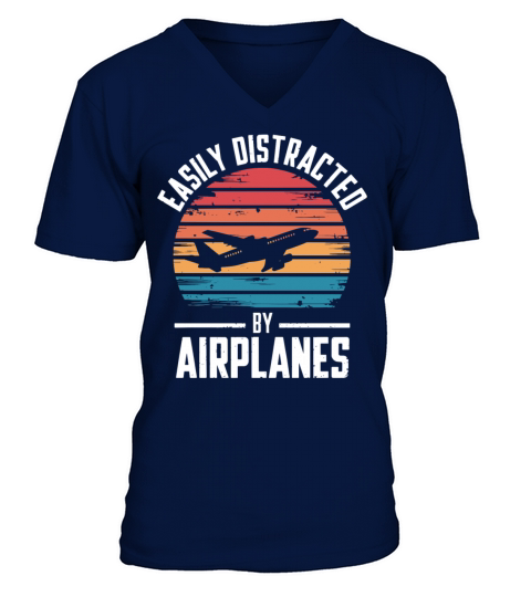 Easily Distracted by Airplanes Vintage Aviation V-Neck T-shirt