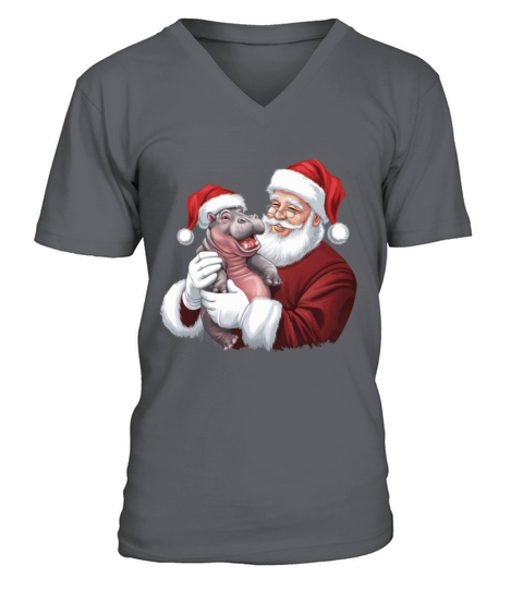 Moodeng Christmas Funny Vintage Santa Claus V-Neck T-shirt