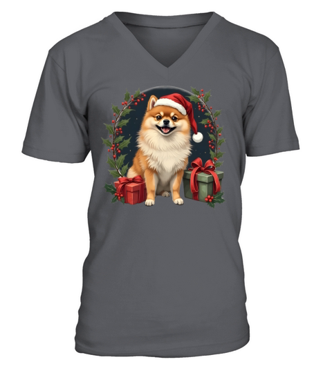 Vintage Pomeranian Santa V-Neck T-shirt