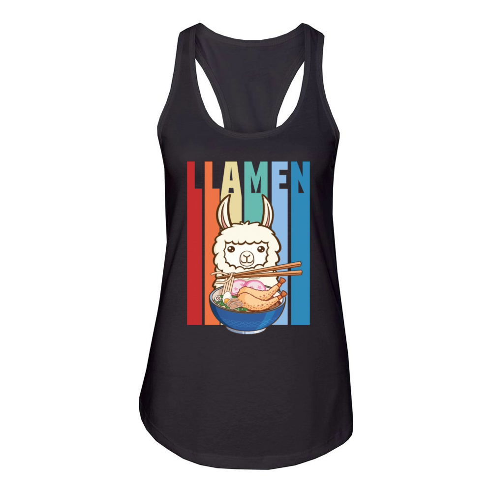 Funny Llamen Cute Llama Eating Ramen Lover Vintage Women's Racerback Tank