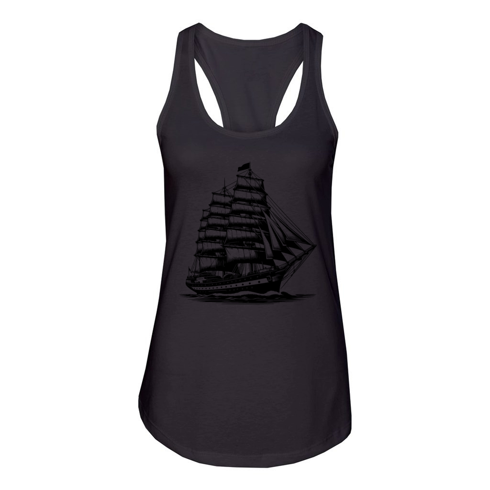 Large Old Sailing Ship With Set Sails Women's Racerback Tank