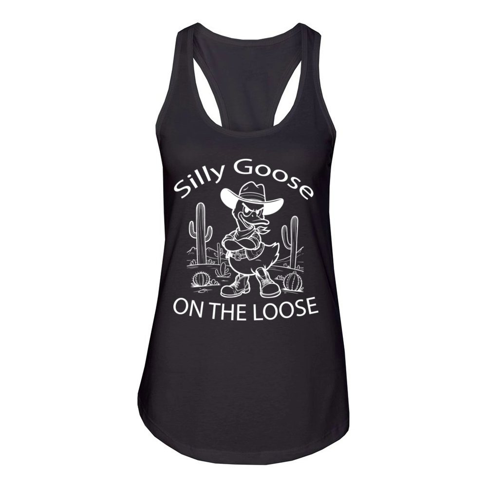 Silly cowboy goose Sarcastic Quote Women's Racerback Tank