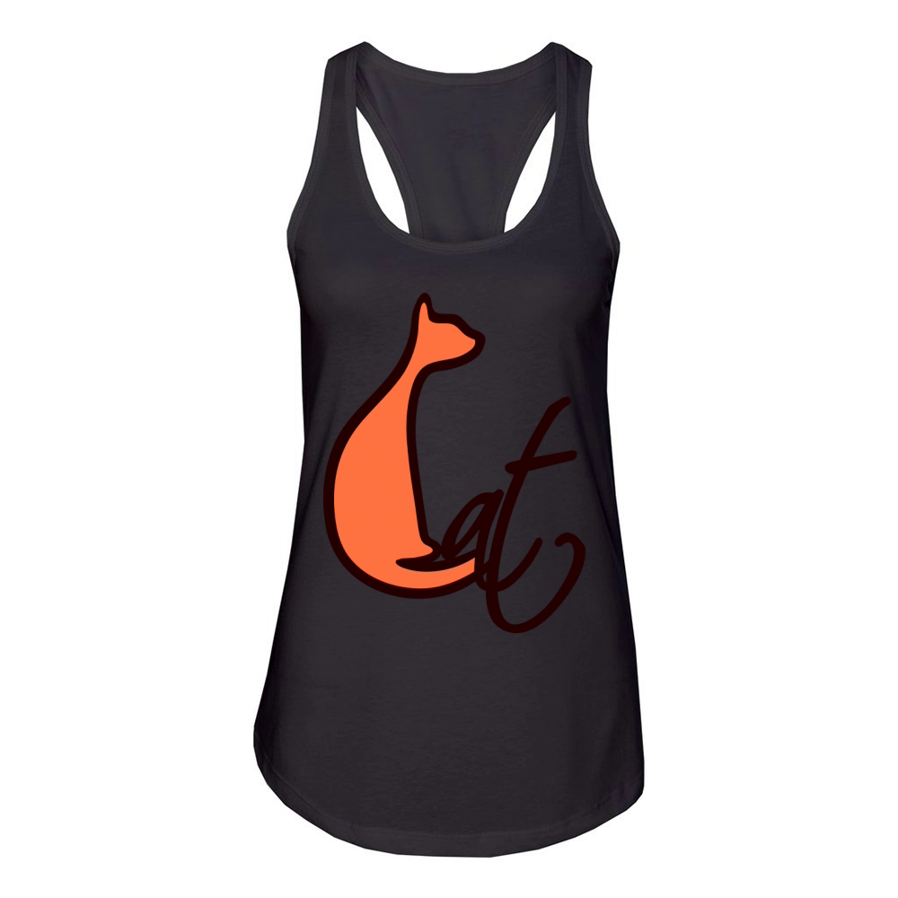 Sitting Cat Pretty Silhouette Text Quote Outline Women's Racerback Tank