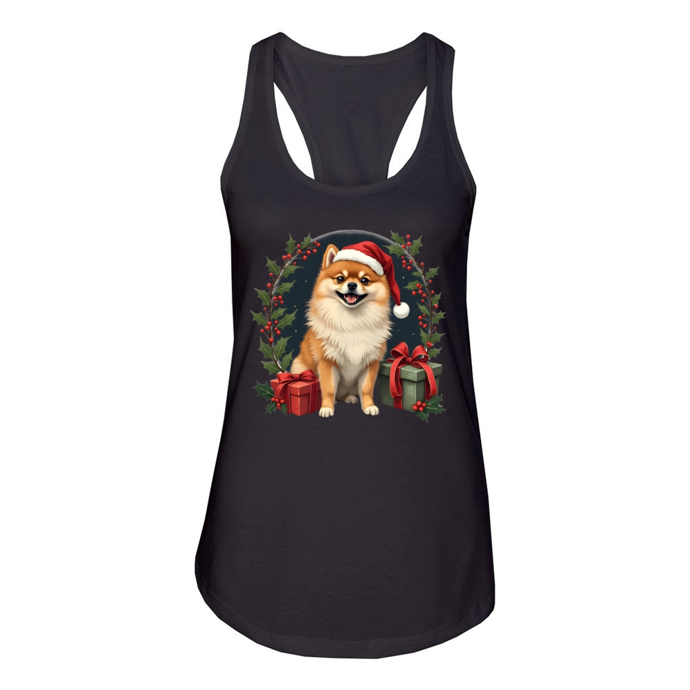 Vintage Pomeranian Santa Women's Racerback Tank