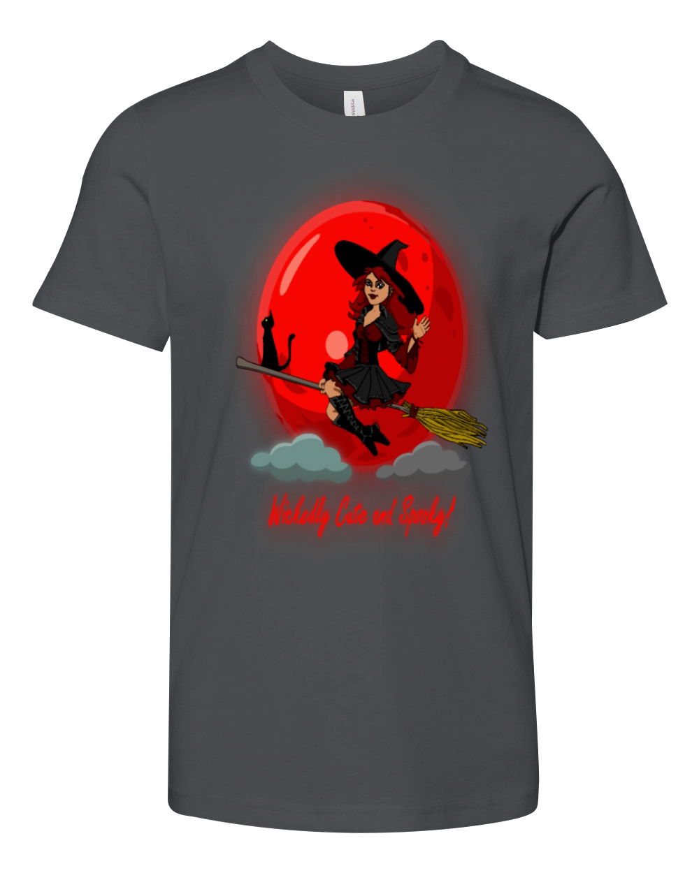 Wickedly Spooky Witch on a Broom Youth Unisex Jersey Tee