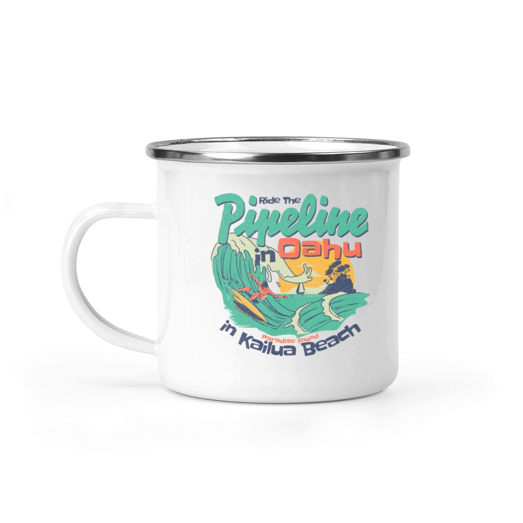 Ride Pipeline Oahu Kailua Beach Vintge Print Tee Camping Mug