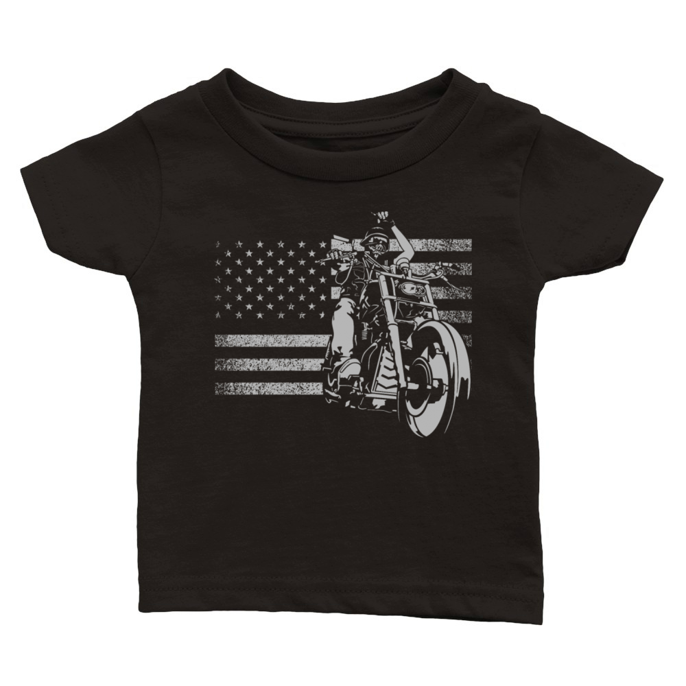 American Flag Biker Motorcycle1 Classic Baby Crewneck T-shirt