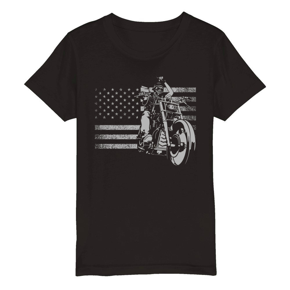 American Flag Biker Motorcycle1 Organic Kids Crewneck T-shirt