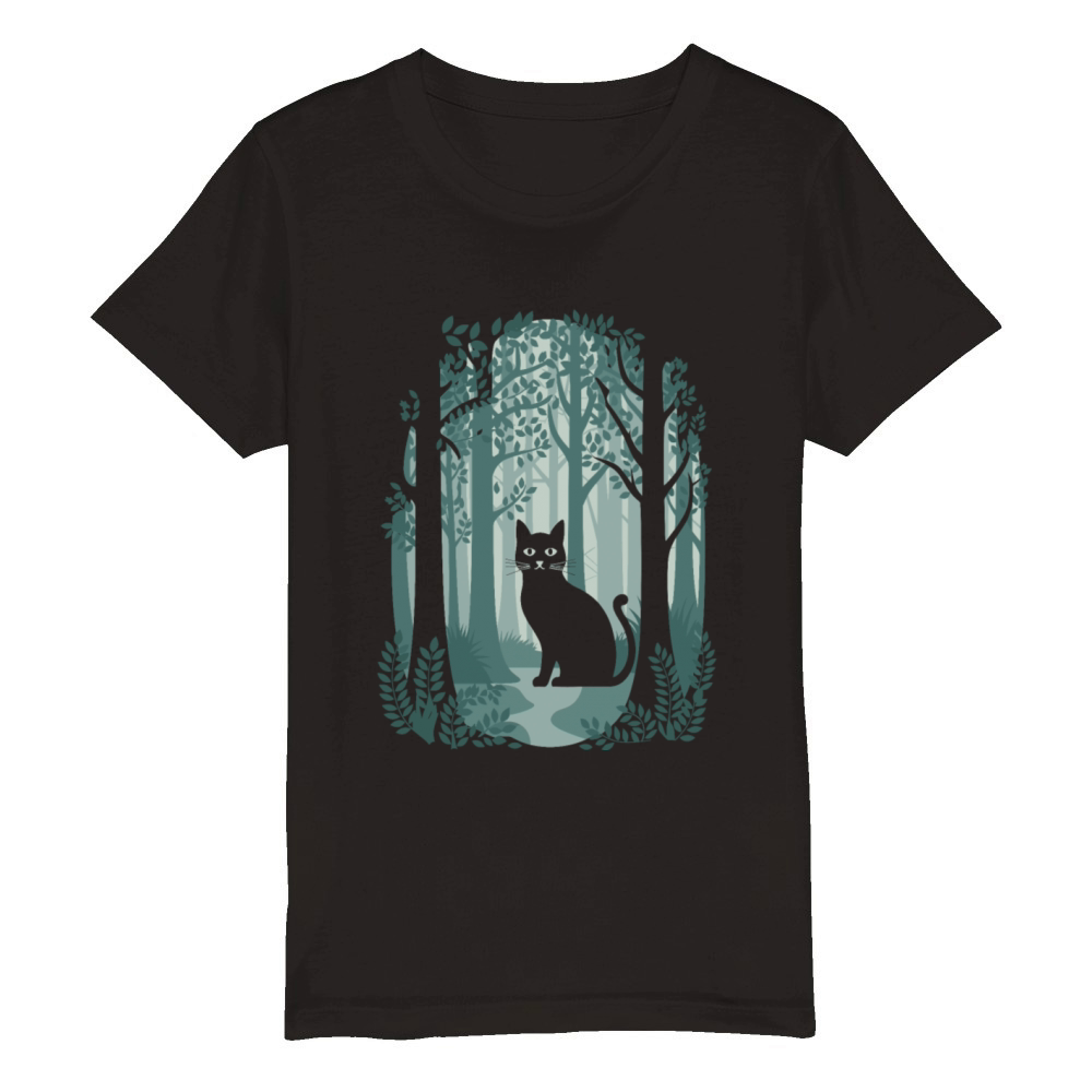 Cottagecore enchanting Forest Cat Organic Kids Crewneck T-shirt