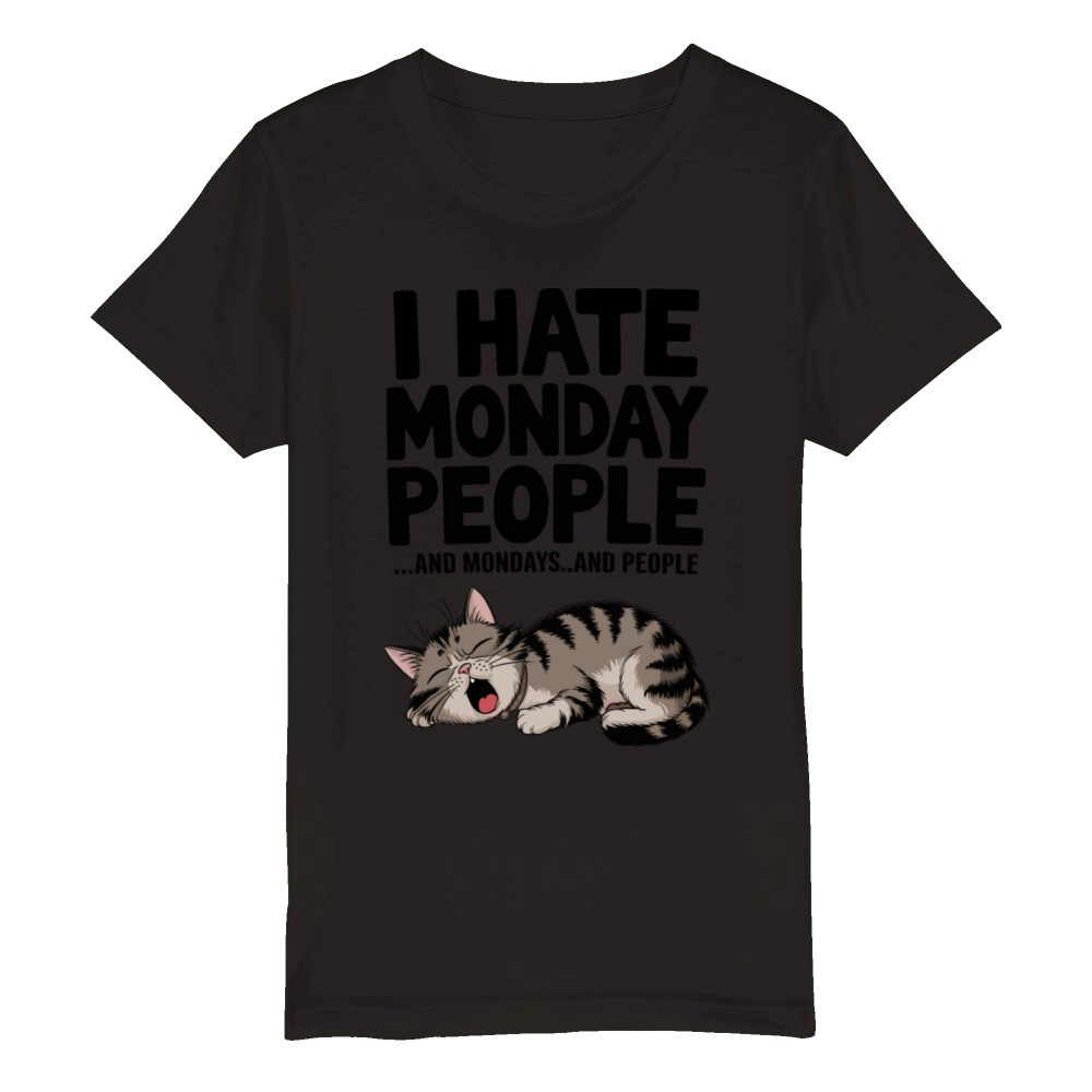 Funny Lazy Cat Hates Mondays People Humor Organic Kids Crewneck T-shirt