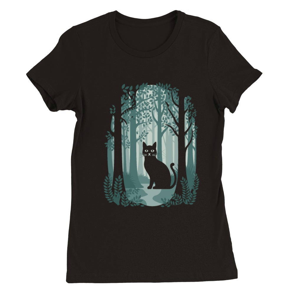 Cottagecore enchanting Forest Cat Premium Womens Crewneck T-shirt