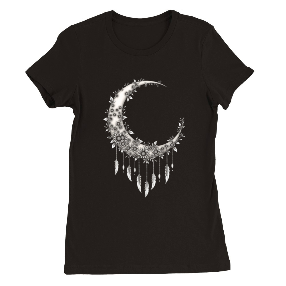 Flower Moon Decor Design Premium Womens Crewneck T-shirt