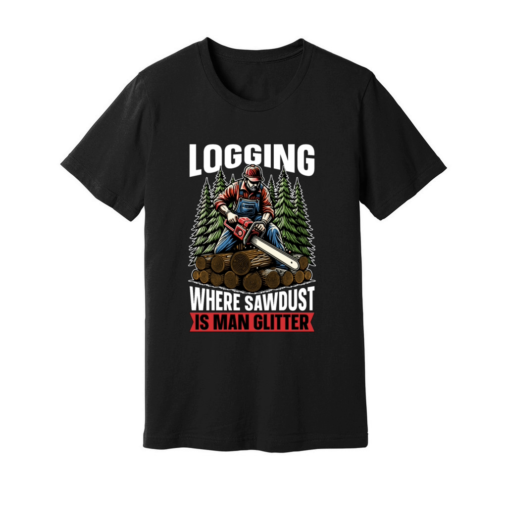 Logging Where Sawdust Is Man Glitter Woodcutter Unisex Jersey Tee