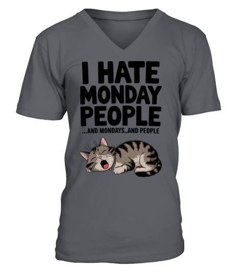 Funny Lazy Cat Hates Mondays People Humor V-Neck T-shirt