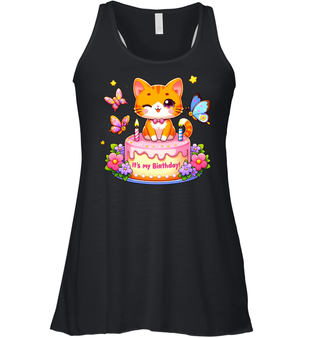 Its My Birthday Cute Orange Cat Birthday Women's Flowy Tank Top