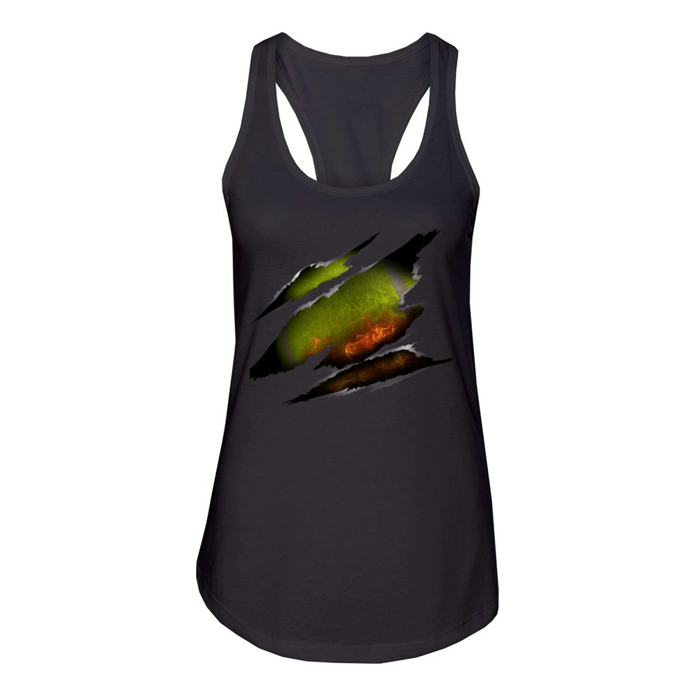 Funny Tennis Player Racket Fire Women's Racerback Tank