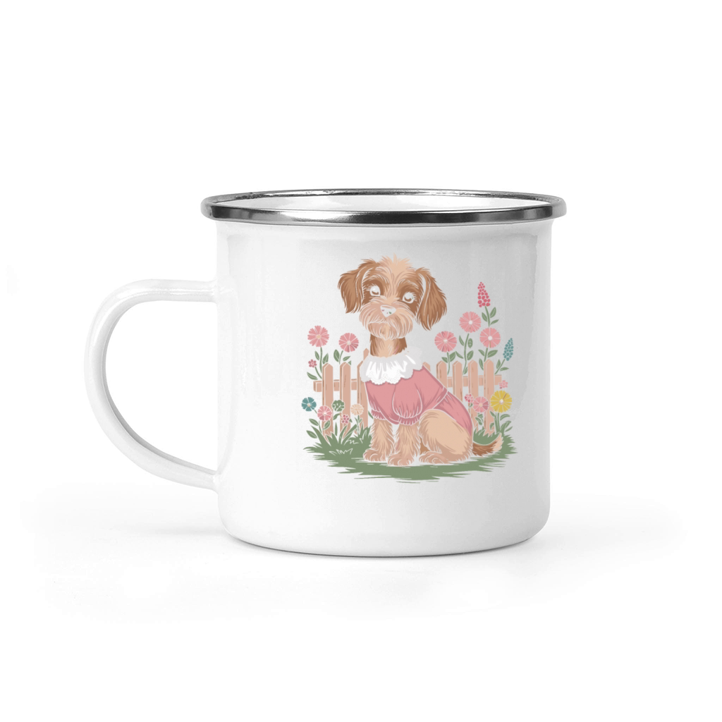 Cottagecore Cozy Dog in Floral Garden Camping Mug