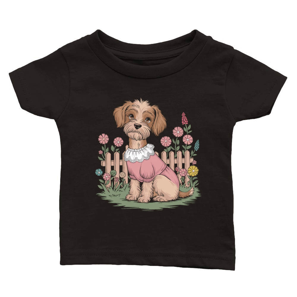 Cottagecore Cozy Dog in Floral Garden Classic Baby Crewneck T-shirt