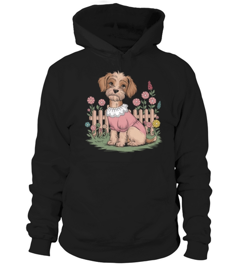 Cottagecore Cozy Dog in Floral Garden Hoodie Unisex