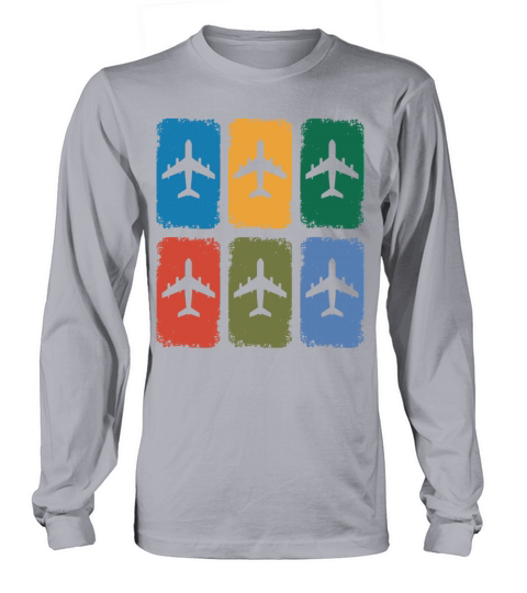 Vintage Airplane Silhouette Retro Aviation Color Long sleeved Unisex