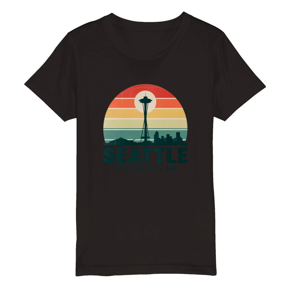 Seattle Washington Vintage Sunset Organic Kids Crewneck T-shirt