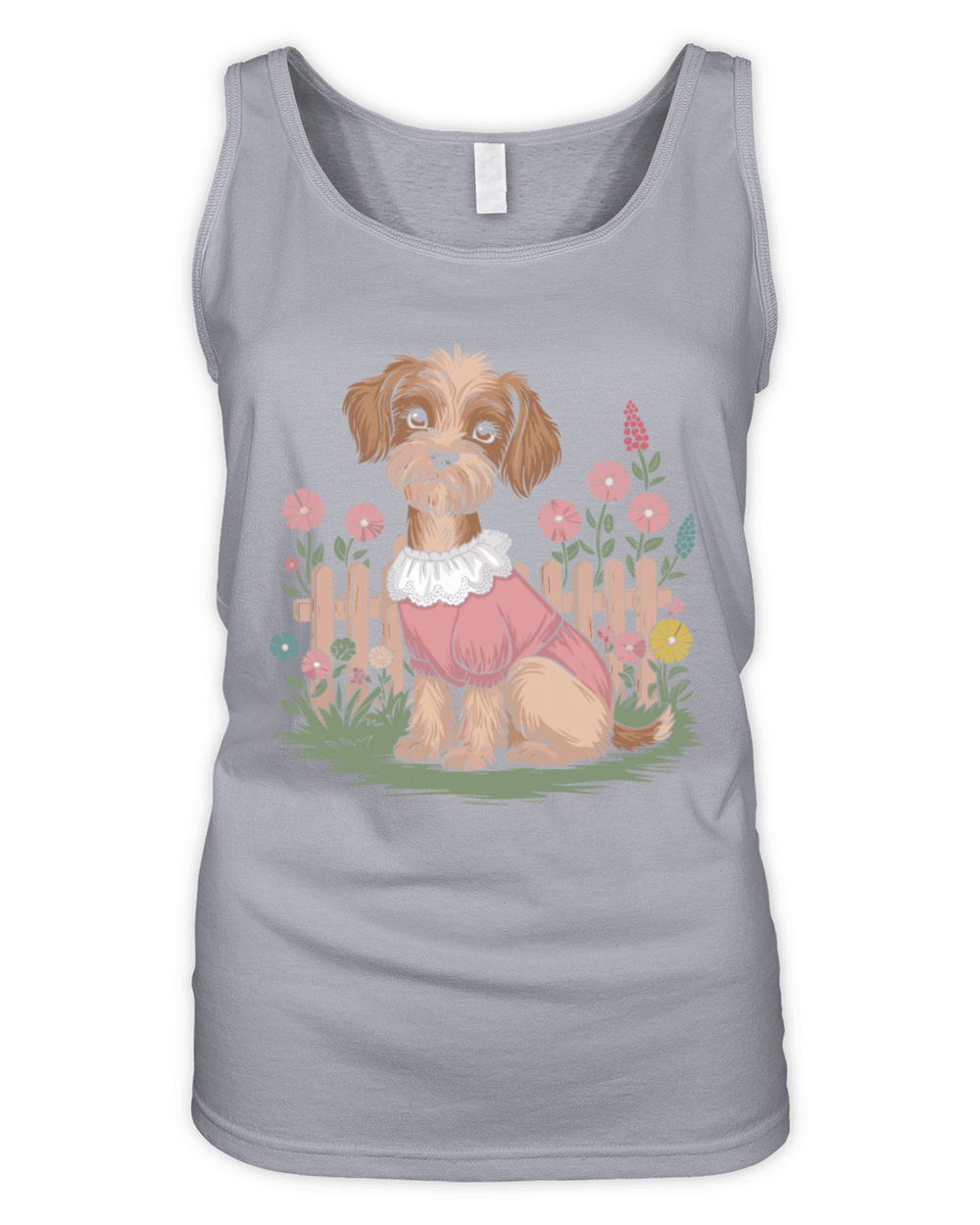 Cottagecore Cozy Dog in Floral Garden Organic Women's Tank Top