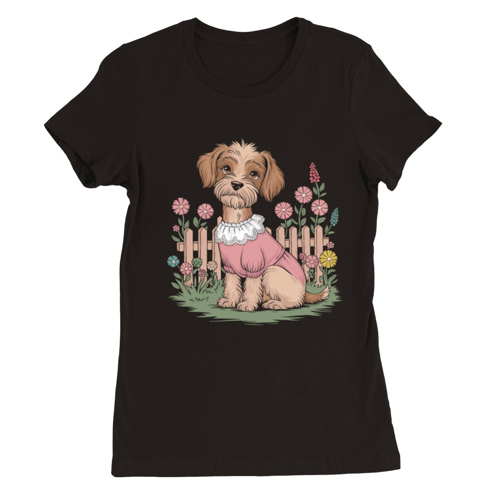 Cottagecore Cozy Dog in Floral Garden Premium Womens Crewneck T-shirt