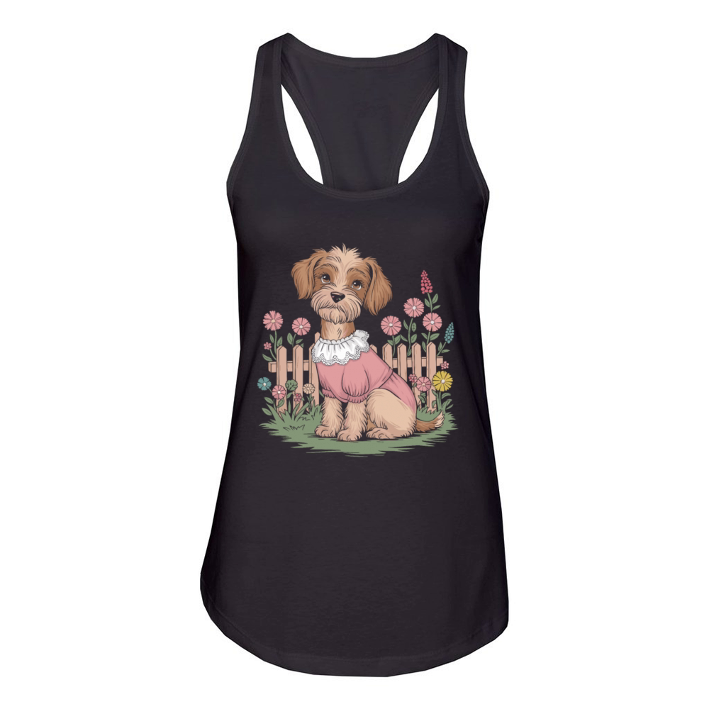 Cottagecore Cozy Dog in Floral Garden Women's Racerback Tank
