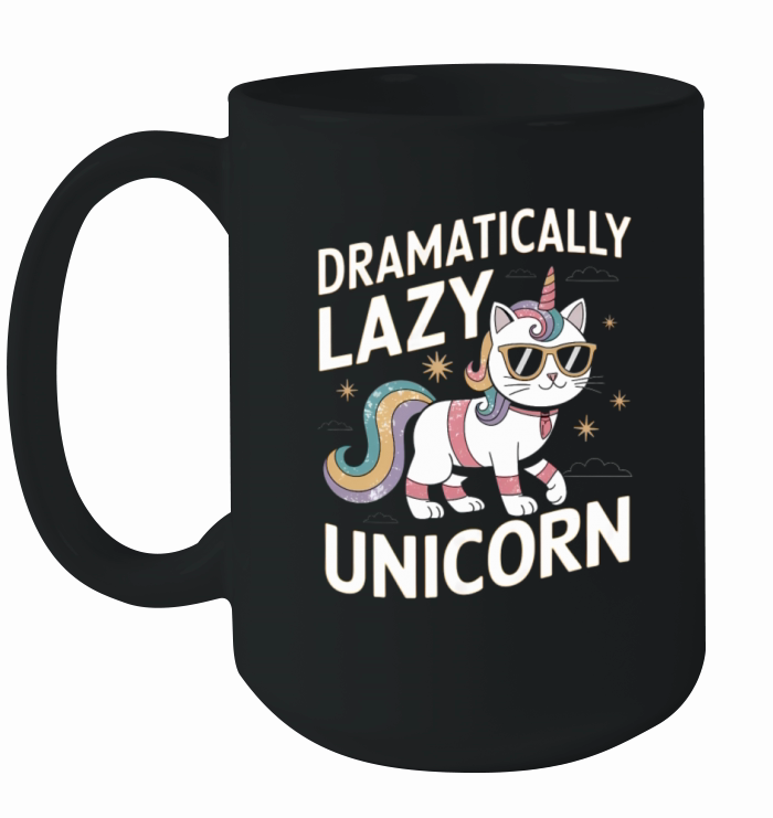 Dramatically Lazy Unicorn Cat with Rainbow Vibes Ceramic Mug