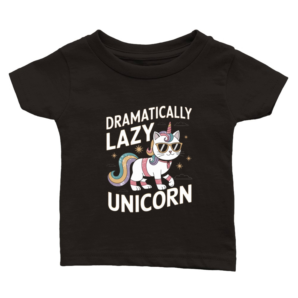 Dramatically Lazy Unicorn Cat with Rainbow Vibes Classic Baby Crewneck T-shirt