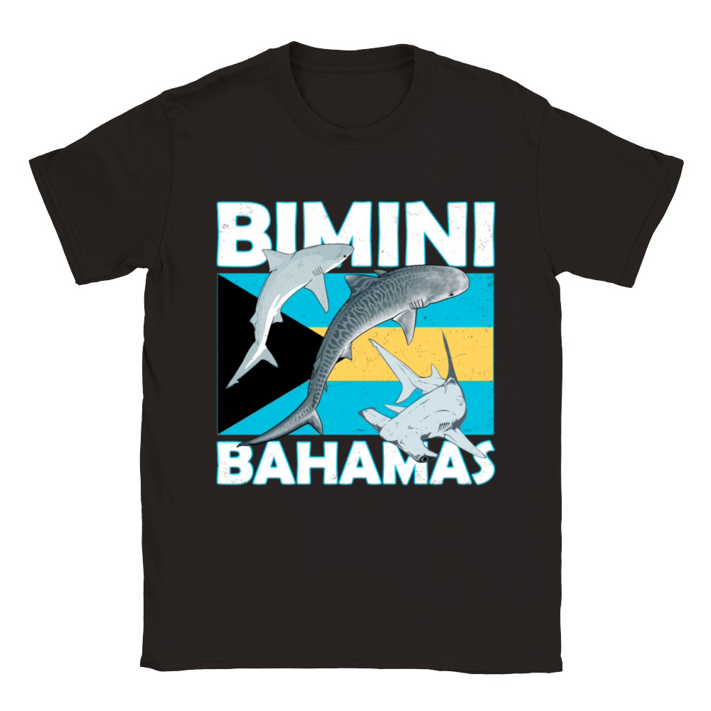 Bimini Bahamas Flag Tiger Shark Hammerhead Shark Classic Kids Crewneck T-shirt