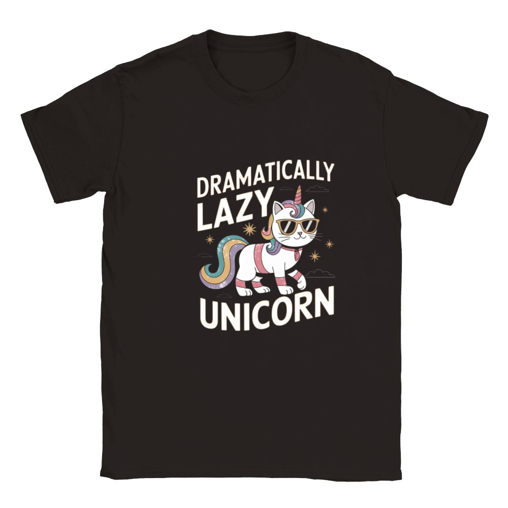 Dramatically Lazy Unicorn Cat with Rainbow Vibes Classic Kids Crewneck T-shirt