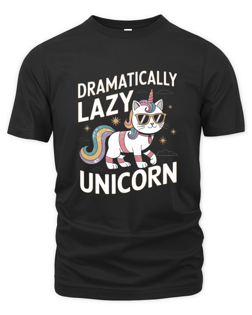 Dramatically Lazy Unicorn Cat with Rainbow Vibes Organic Unisex T-shirt