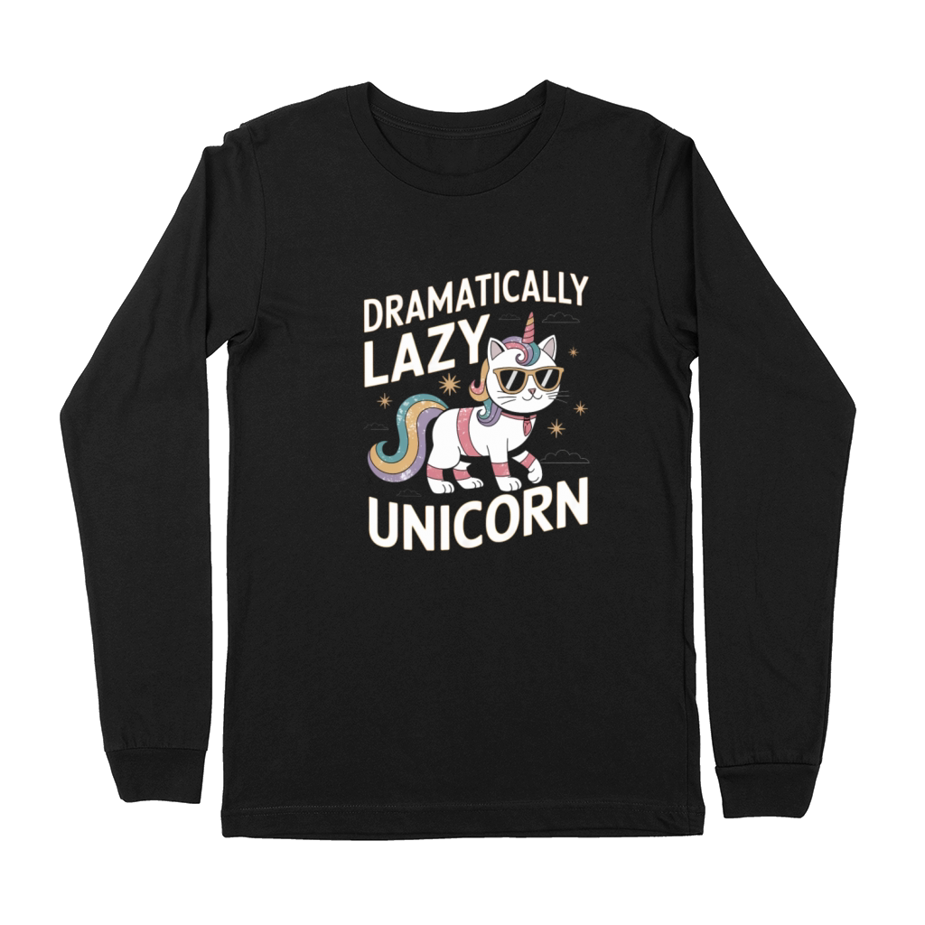 Dramatically Lazy Unicorn Cat with Rainbow Vibes Premium Long Sleeve