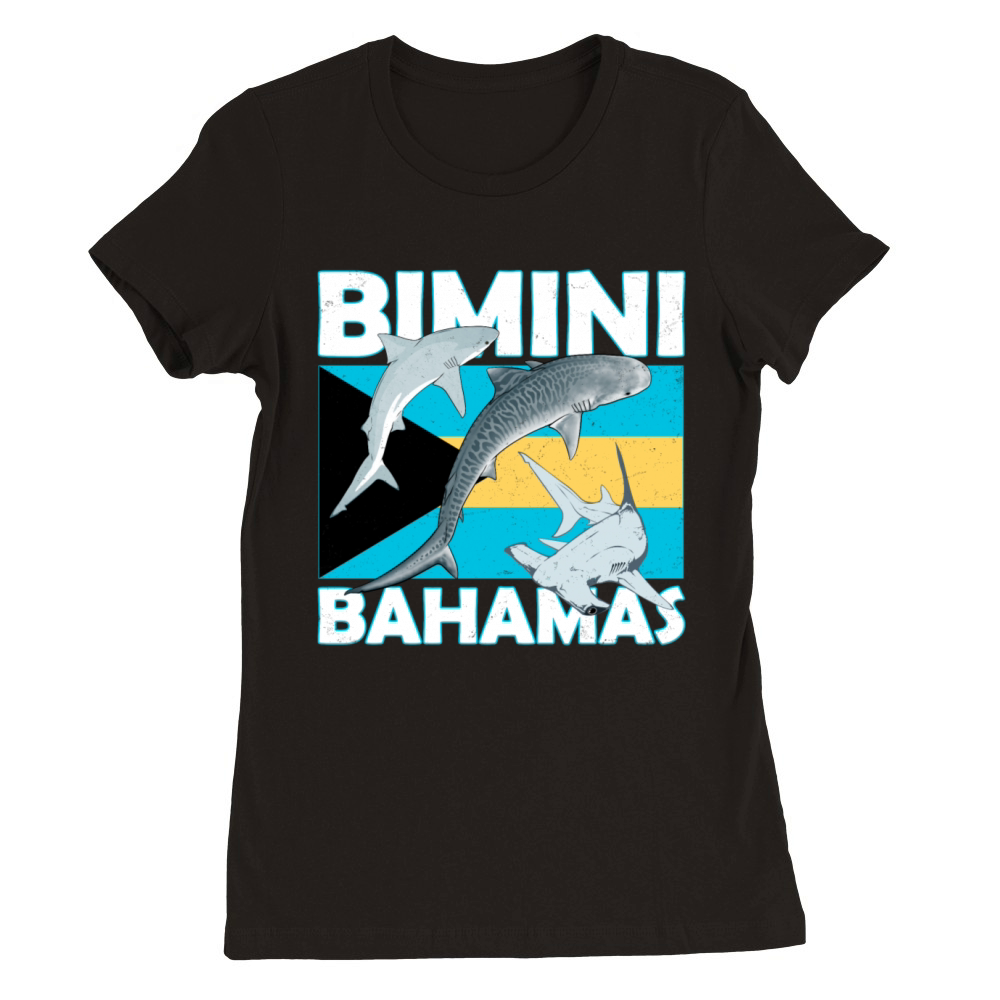 Bimini Bahamas Flag Tiger Shark Hammerhead Shark Premium Womens Crewneck T-shirt