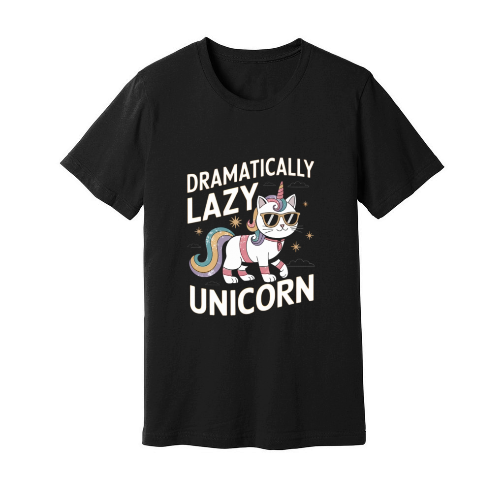 Dramatically Lazy Unicorn Cat with Rainbow Vibes Unisex Jersey Tee