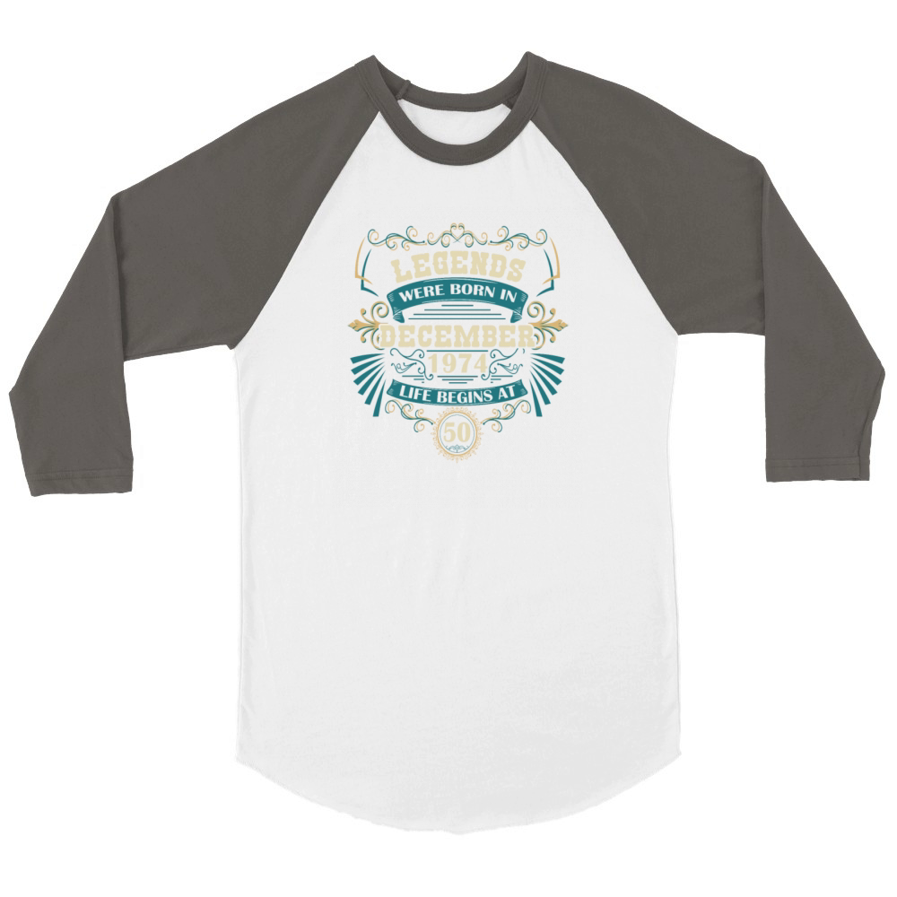 50th Birthday Legends December 1974 Vintage Wester Unisex ¾ sleeve Raglan T-shirt
